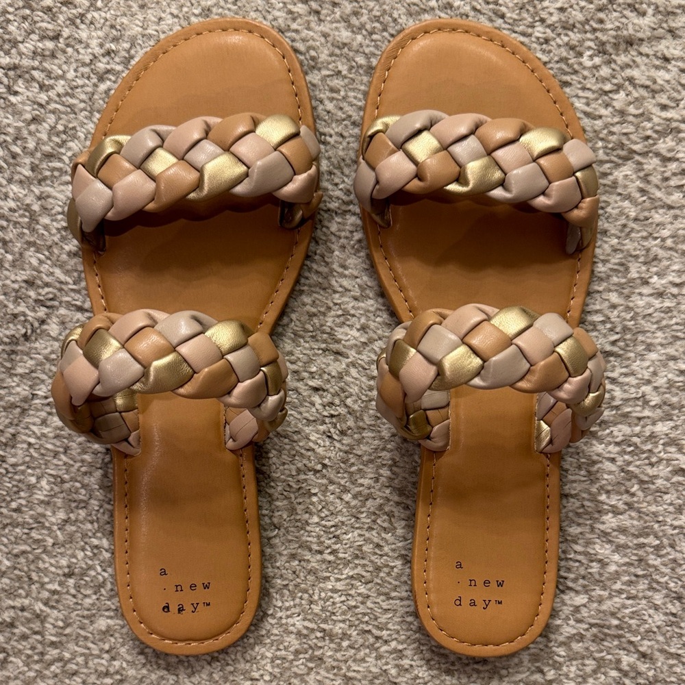 A New Day Women's Braided Sandals - Gold and Cream